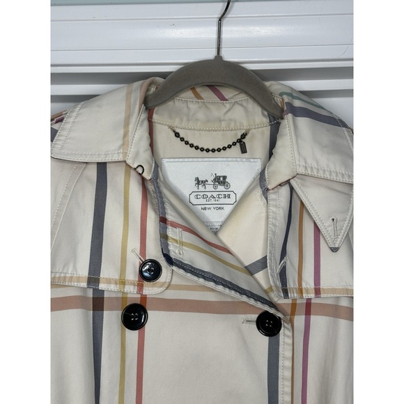 Coach, Women's Tattersall Plaid Belted Short Classic Lined TrenchCoat, size XS - Picture 2 of 10
